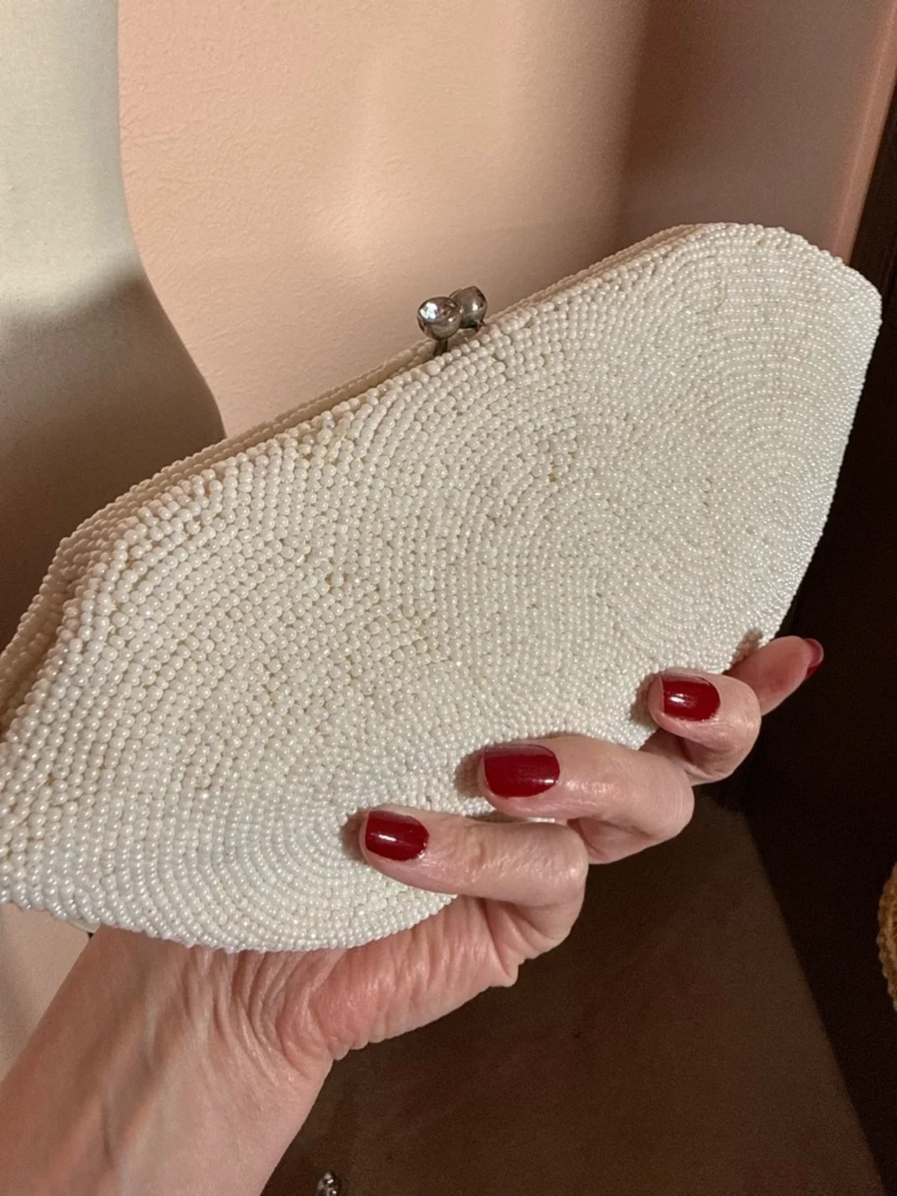 Vintage 1940’s Art Deco Heavy glass beaded white Evening clutch bag Wedding